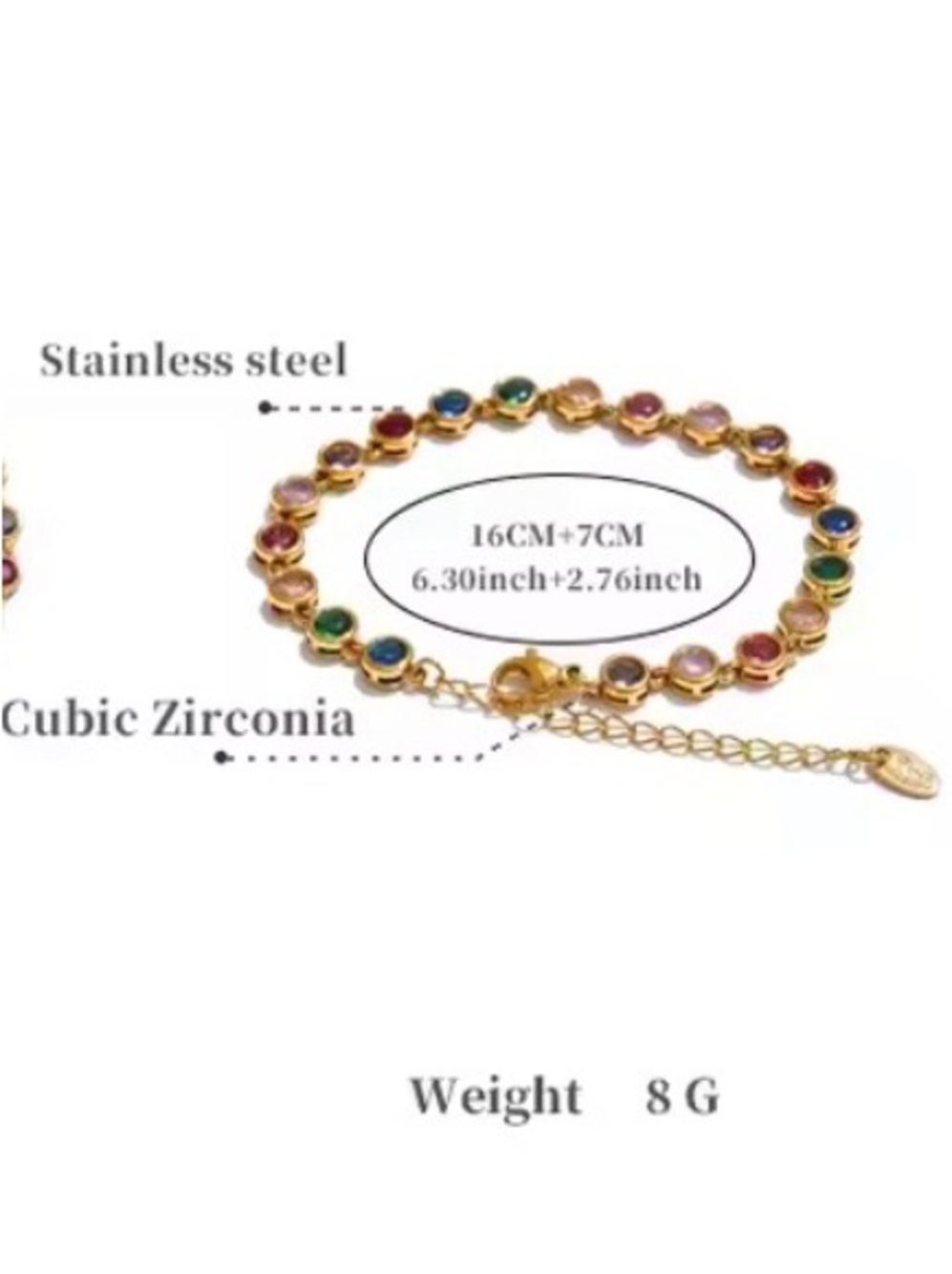 Gold Multicolor Cubic Zirconia Necklace — Gold-Tone Rainbow Stones